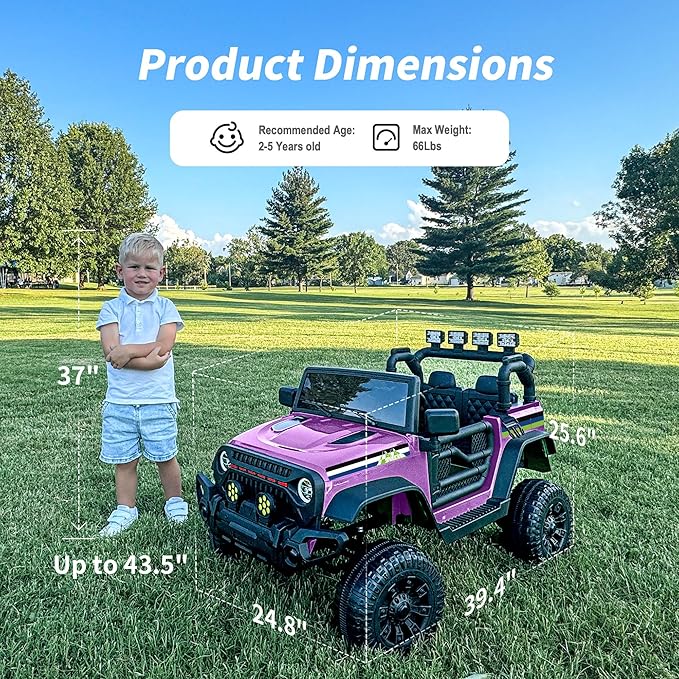 24V Kids Ride on Car, Kids Electric Vehicles Car Ride on Toy Truck for Toddlers 3-5 w/Remote Control, 400W Motor - Purple