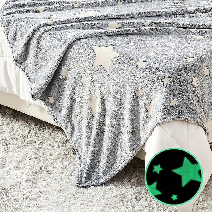 Wajade Glow in The Dark Stars Blanket - Soft Cozy Flannel Kids Throw Blanket for Boys and Girls, Cute Blanket for Sofa Couch Bed, Christmas Birthday Gift 50"x60"