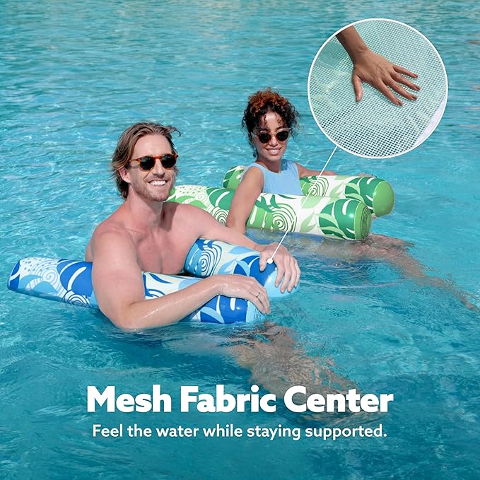 SLOOSH 2 Packs Hammock Pool Floats Adults, 4-in-1 Multi-Purpose Inflatable Pool Floats PVC Water Hammock Lounge Floaties