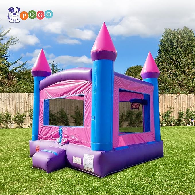 Pogo Bounce House Crossover Inflatable Bounce House Duo, Pink and Rainbow, 13 x 12 x 12 Foot, Outdoor Playhouse for Kids Outdoor Commerical Bouncer Castles, Blower, Stakes, & Storage Bag, 2 Bouncers