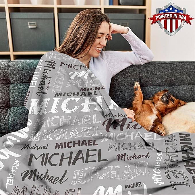 Ship Next Day, Personalized Baby Blanket with Name - Printed in USA, Custom Name Blanket for Boys Girls Kids, Customized Flannel Blankets Gifts for Teen Shower Toddlers Christmas Brithday