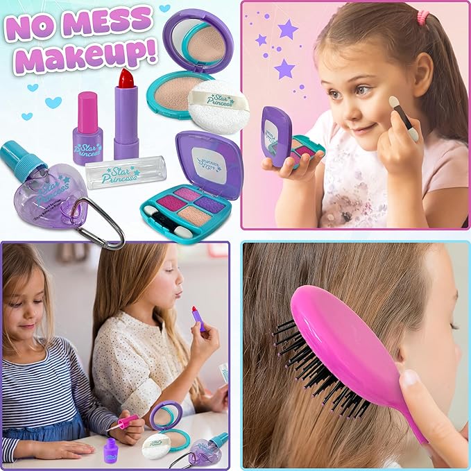 Play Purse for Little Girls and Toddlers - Mermaid Purse Toys for Kids Pretend Play Accessories: Phone, Wallet, Credit Cards, Keys, Pretend Makeup Mermaid Gift for Girl Age 3 4 5 6 7 8 Years and Up