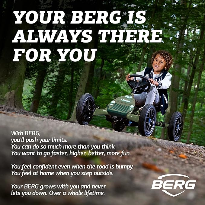 Berg Toys - Buddy Jeep Junior Pedal Go Kart - Go Kart - Go Cart for Kids - Pedal Car Outdoor Toys for Children Ages 3-8 - Ride On-Toy - BFR System - Adjustable Seat - Pedal Kart for Kids (Army Green)