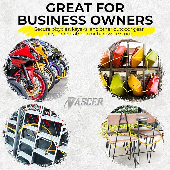 30FT (1/2") Commercial Security Cable with Loops - Galvanized Braided Steel Security Cable to Secure High Value Equipment - PVC-Coated Anti Theft Locking Cable for Trailers, Mowers, E-Bikes