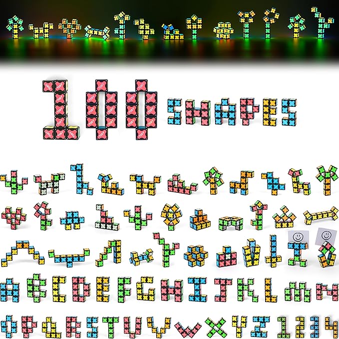 TOSY Magnet Cube 2x2 - 8 Blocks, 2in1 Toy: 2x2x2 Puzzle Cube and Customizable Infinity Cube, Glowing, Christmas Stocking Stuffers Gift for Kids/Grandkids, UV Flashlight, Sensory/STEM Toy