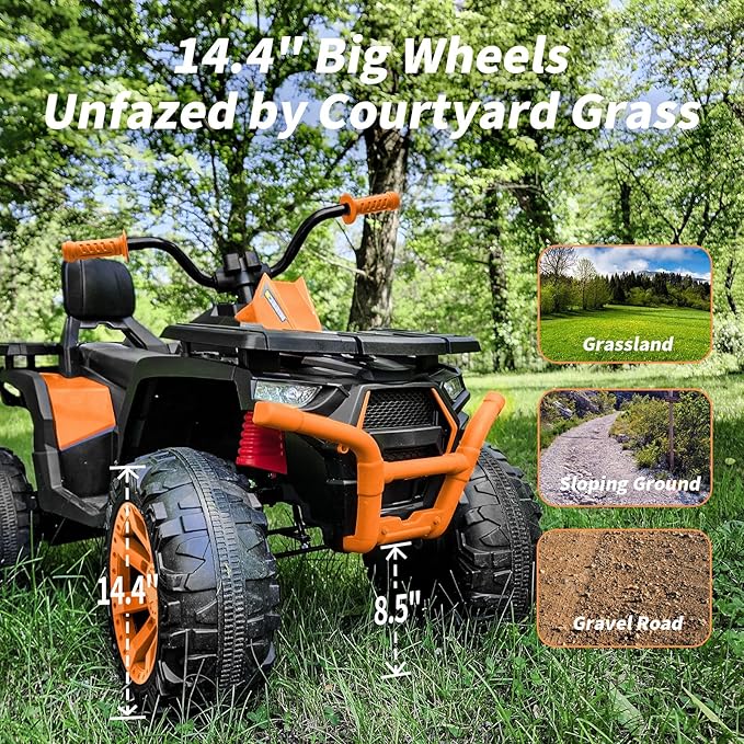 Kids ATV 4 Wheeler, 24V 4WD Electric ATV Ride On Toy for Big Kid with 2-Seater, 4x200W Motor - Orange