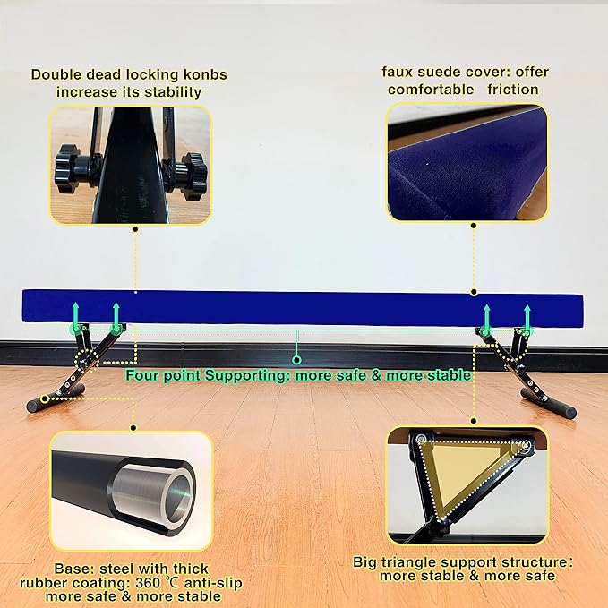 Adjustable Balance Beam 8 ft Gymnastic Beam Adjustable Height for Kids and Teenage of All Gymnastic Levels, Gymnastic Training Beam Gymnastic Equipment for Athlete Home and Gym Club Use