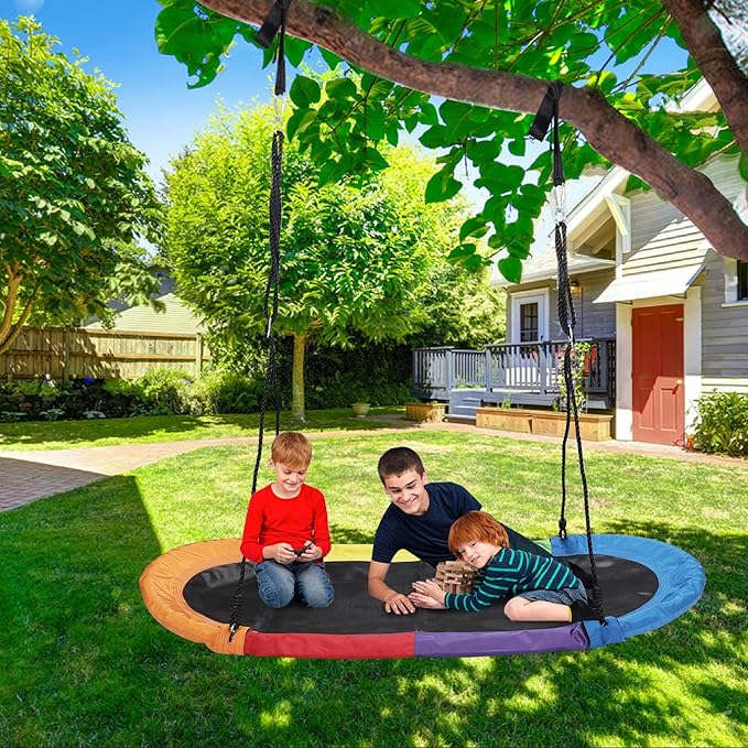 RedSwing 65" Saucer Swing for Kids, Giant Platform Swing for Outdoor Playground, Flying Oval Surf Swing Strong Heavy Duty, 500lbs Weight Capacity, Easy to Asssemble, Rainbow