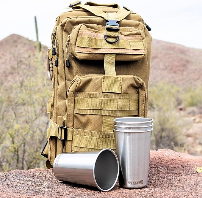 Stainless Steel 16 oz Pint Cups Stackable Single Wall Tumblers, Eco Friendly Premium Metal Drinking Glasses (Stainless Steel)