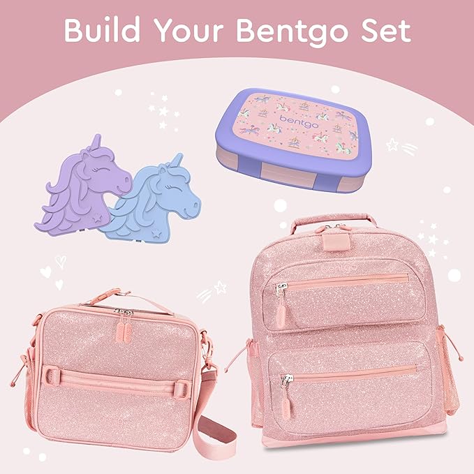 Bentgo Kids Prints Leak-Proof, 5-Compartment Bento-Style Kids Lunch Box - Ideal Portion Sizes for Ages 3-7, Durable, Drop-Proof, Dishwasher Safe, & PFAS & BPA-Free Materials (Carousel Unicorns)