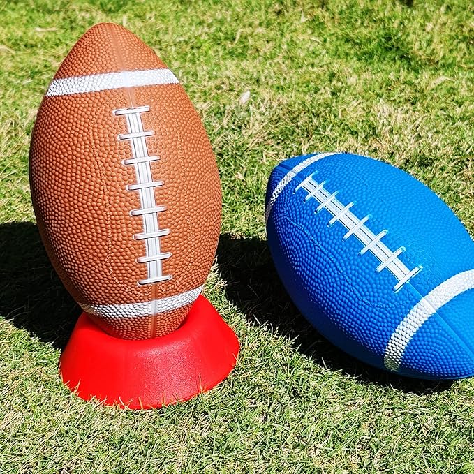 6 Pack 9" Mini Inflatable Rubber Footballs Party Favors, Small Footballs, Peewee Size Footballs for Kids, Junior Outdoor and Indoor Games - Sports Balls Playground Ball with Pump and Kicking Tee