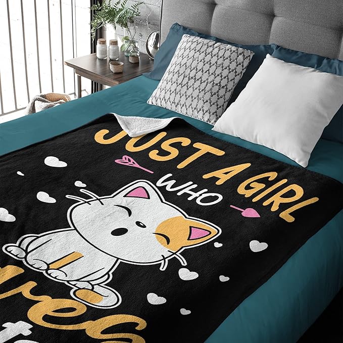 Just Girl Loves Cats Blanket Soft Blankets and Throws Flannel Cozy Lightweight Quilt Gift Perfect for Bed Sofa Couch-120 x90 Extra Large for Family
