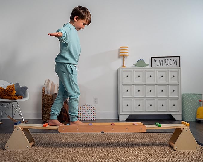 Avenlur Willow Rainbow Seesaw and Balance Beam: Montessori and Waldorf Inspired Gym Equipment for Toddlers & Kids (2-4 yrs), up to 110lbs! Enhance Balance & Coordination with Indoor Play Fun!