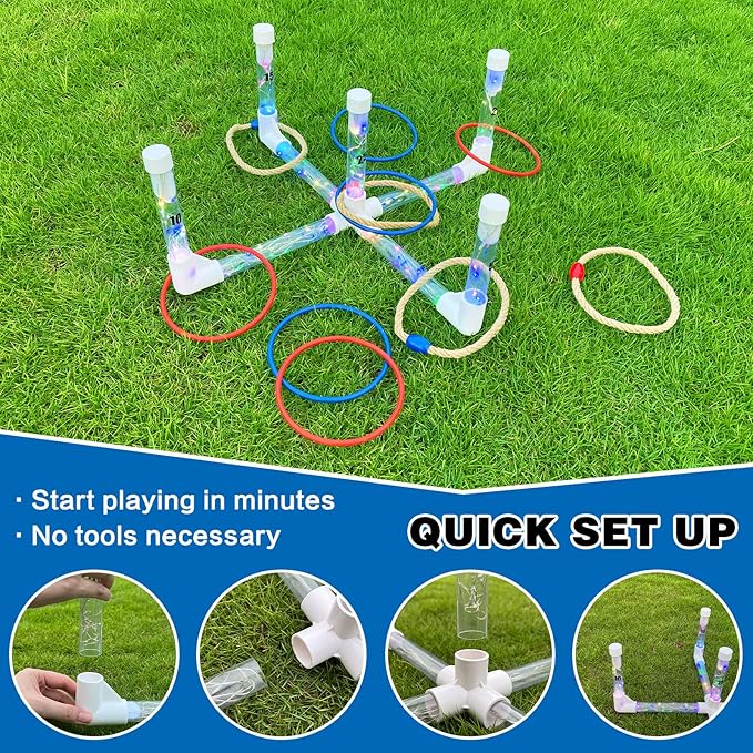 MOLACHI Ring Toss Games for Adults and Kids,Yard Games,Outdoor Indoor Games with LDE Light,Easy to Set Up w/Compact Carry - Backyard Toys,Christmas Party Toss Game for The Whole Family