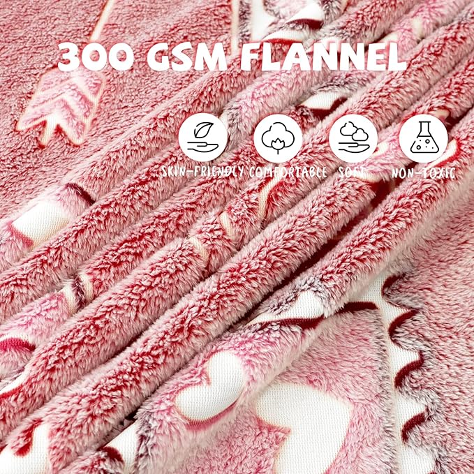 REXEO Heart Glow in The Dark Throw Blanket for Girls Women - I Love You Birthday Gifts for Wife Girlfriend Anniversary from Husband - Red Soft Cozy Blankets for Couch Bed Gifts for Mom 50"x60"