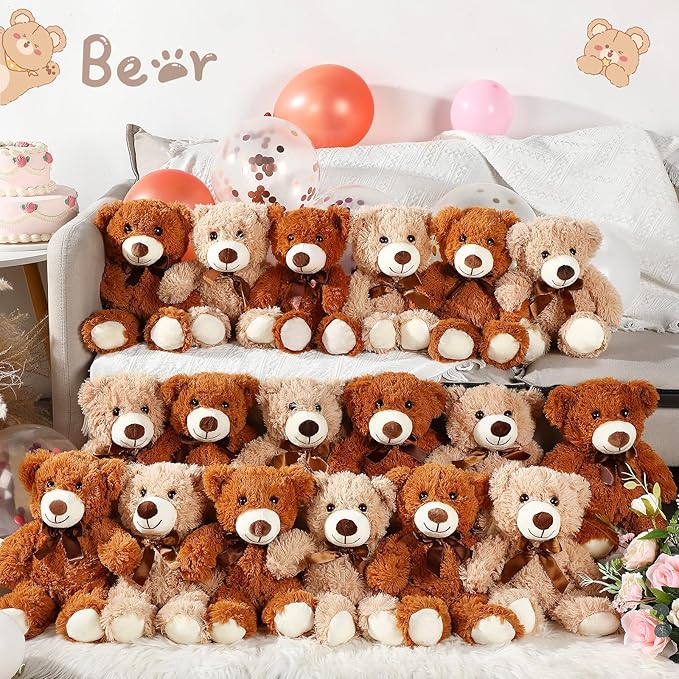 Zhanmai 18 Pcs 14 Inch Bears Stuffed Animal 2025 Graduation Gifts Bulk Plush Bear Toys for Birthday Baby Shower Party Favor(Light Brown, Dark Brown)
