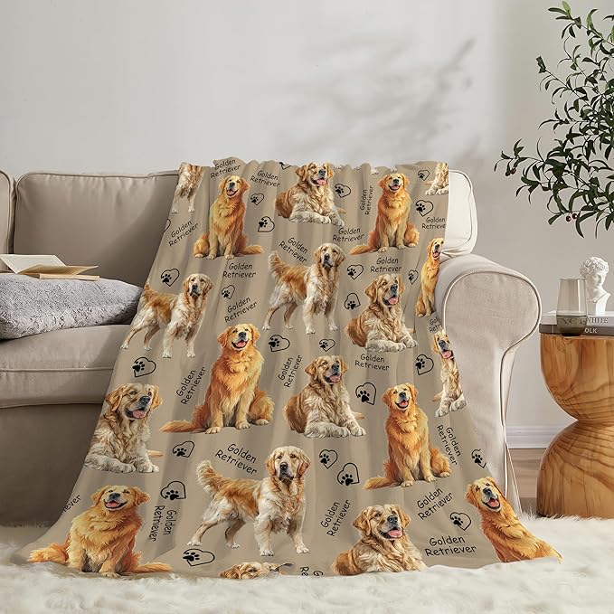 Golden Retriever Throw Blanket Golden Retriever Puppy Stuff Gifts for Dog Lover Kids Girls Boys Adults Women Men Soft Cozy Warm Plush Fluffy Fuzzy Fleece Blanket Decor 60''X80''
