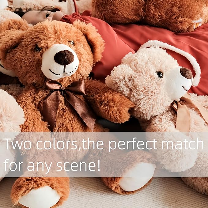 12 Pack Teddy Bears Bulk 13.5 inch Teddy Bear Stuffed Animal Baby Shower Bear Plush Gifts for Christmas Valentine's Day Mother's Day for Kids or Adults (6 Light & 6 Dark Brown)