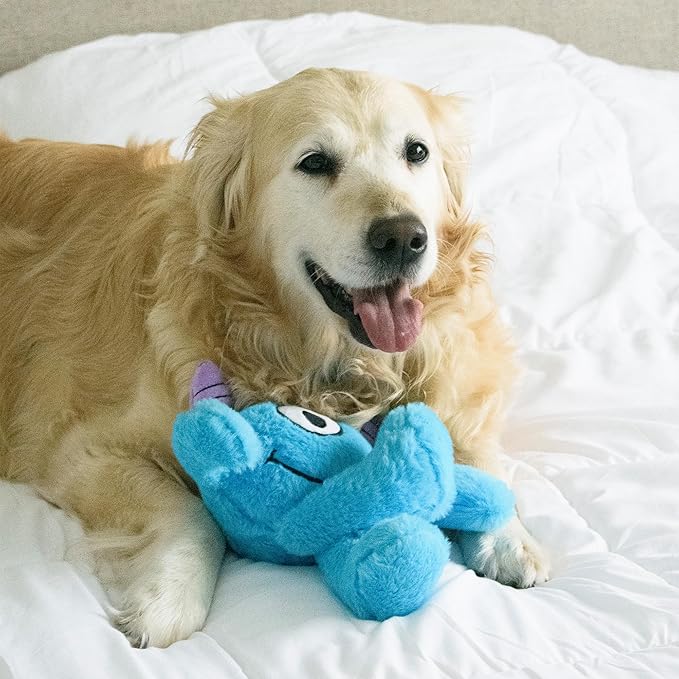 Flourish Pets 3 in 1 Multi-Layer Chew Toy for Active Dogs | Non-Toxic BPA Free Double Stitched Soft Fabric Exterior Dog Toys | Long-Lasting Dog Plush Toys – Small, Blue Monster 8"