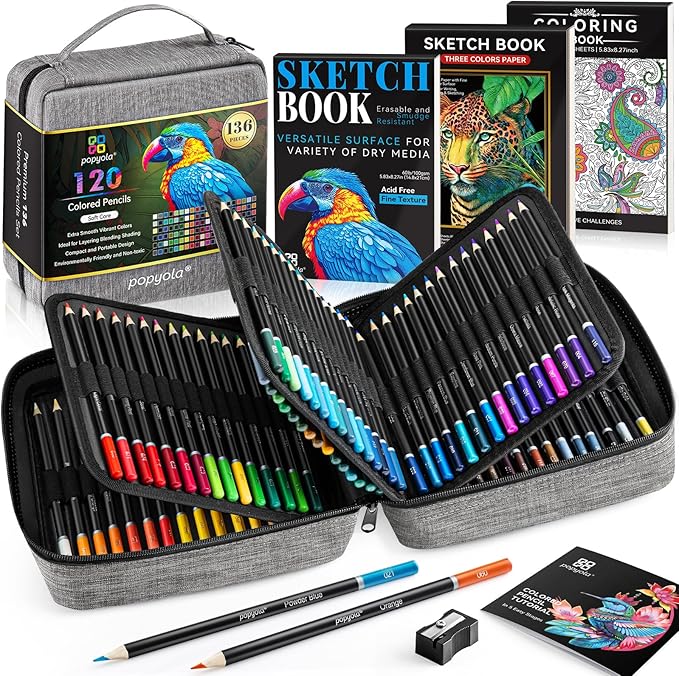 136 PCS Colored Pencils Set for Adult Coloring Books, 120 Colored Pencils with Sketchbook, Coloring Book, Sharpener, Soft Core Oil-Based Coloring Pencils for Artists Drawing Sketching Blending Shading