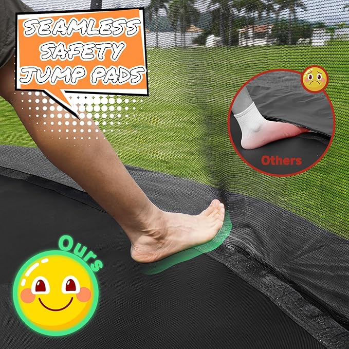 10FT 12FT 14FT 15FT 16FT Outdoor Trampoline with Enclosure Net, Heavy Duty Yard Trampolines, ASTM Approval Recreational Trampolines for Kids and Adults