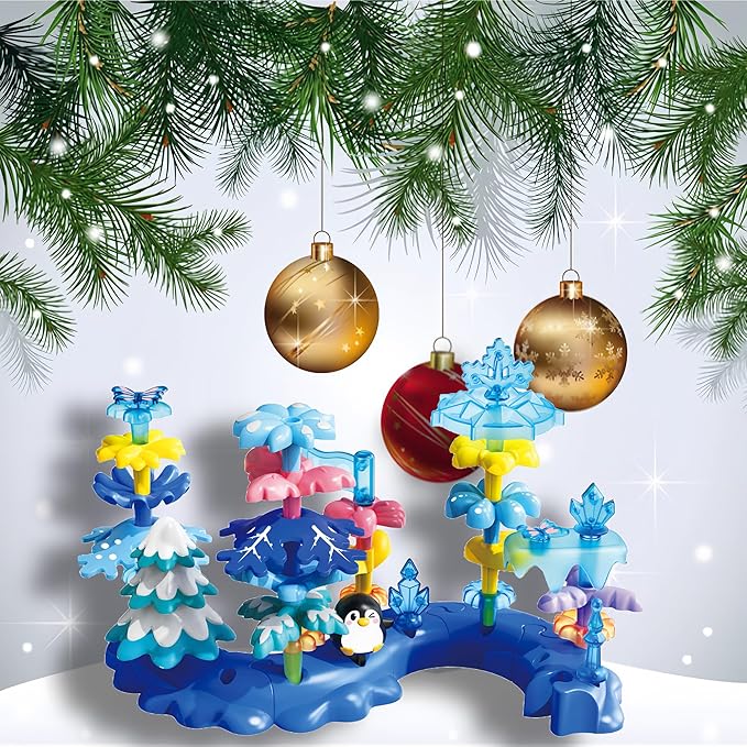 Toys for 3 4 5 6 Years Old Toddlers, Snow Garden Stacking Toys,40 PCS DIY Building Blocks, STEM Educational Preschool Kindergarten Toy, Christmas Birthday Easter Gift with Storage Bag