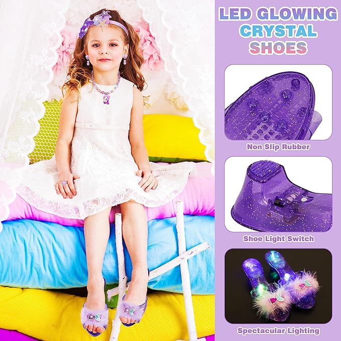 Princess Dress Up for Girls, Toddler Toys for Ages 3-8, 3 PCS Light Up Toddler Dress Up Clothes with Accessories, Kids Toys for 3 4 5 6 7 8 years Girl Christmas Halloween Birthday Gift