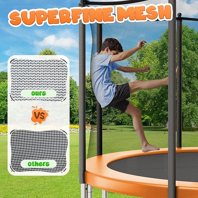 Trampoline 8FT 10FT, Outdoor Trampolines with Enclosure Net and Ladder, Recreational Anti-Rust Trampolines for Kids and Adults, ASTM Approved