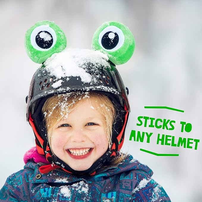 Frog Helmet Accessories w/Sticky Hook & Loop Fastener Adhesive (Helmet not Included), Fun Helmet Eyes/Ears/Cover for Snowboarding, Skiing, Biking, Cycling, Skating for Kids and Adults