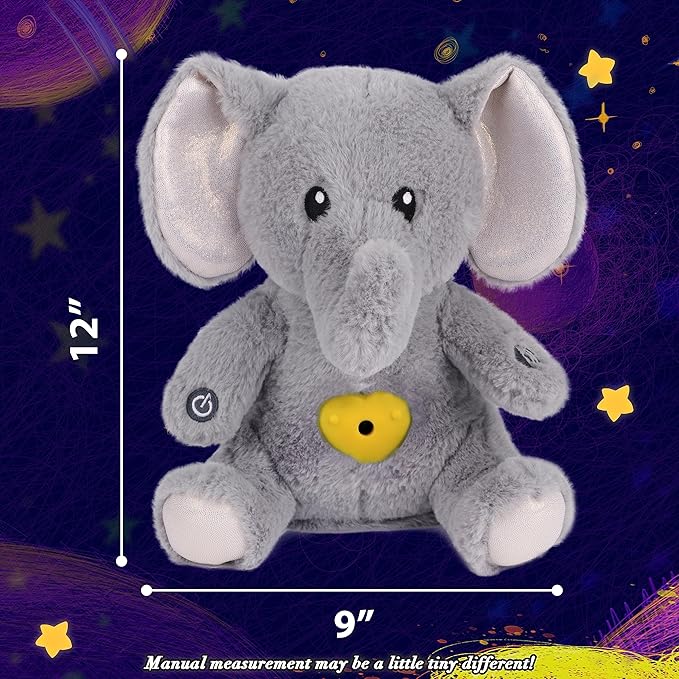 Cuteoy Plush Gray Elephant Star Projector Musical Adjustable Singing Night Light Stuffed Animals Glowing Plushies Toy Gifts for Kids Birthday Easter Christmas,13''