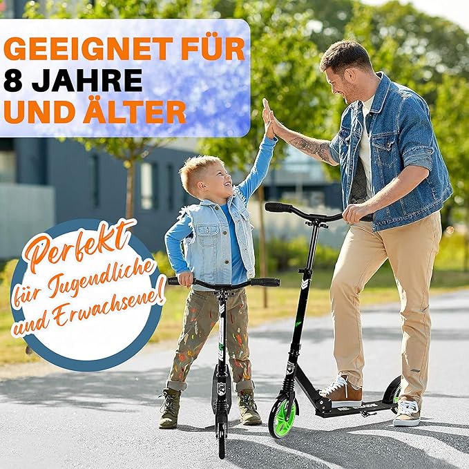 Hurtle Renegade Kick Scooter for Kids, Teenagers & Adults - 2-Wheel Folding Scooter with Adjustable T-Bar Handlebar - Alloy Anti-Slip Deck