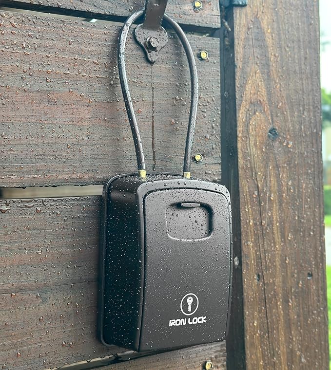 Iron Lock® XXL Portable Key Lock Box and Wall Mounted with Removable Cable Shackle Waterproof Indoor Outdoor 4 Digit Combo Resettable Code with A B Switch Extra Large Key Lockbox Outside (XXL, Black)