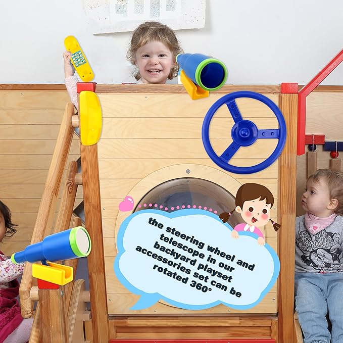 Playground Accessories Swingset Steering Wheel Plastic Telescope Telephone Swingset Phone Toy for Kids Outdoor Playground Backyard Treehouse (Color Set 2- (3 PCS))