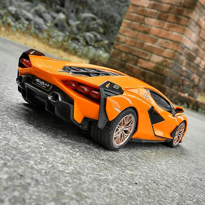 BEZGAR Remote Control Car - 1:14 Lambo Sián FKP 37 Electric Sport Racing Toy Car with Open Door, 2.4Ghz Licensed RC Car Series for Girls and Boys Age 8 9 10 11 12 Years Holiday Ideas Gift (Orange)