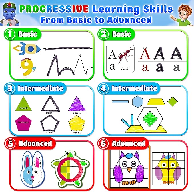 Curious 2 Learn Montessori Busy Book for Toddlers Ages 3-5 – Preassembled Preschool Learning Binder with 28 Activities, Travel Bag & 8 Markers – Educational Toy & Gift for 3 Year Old Boys (Blue)