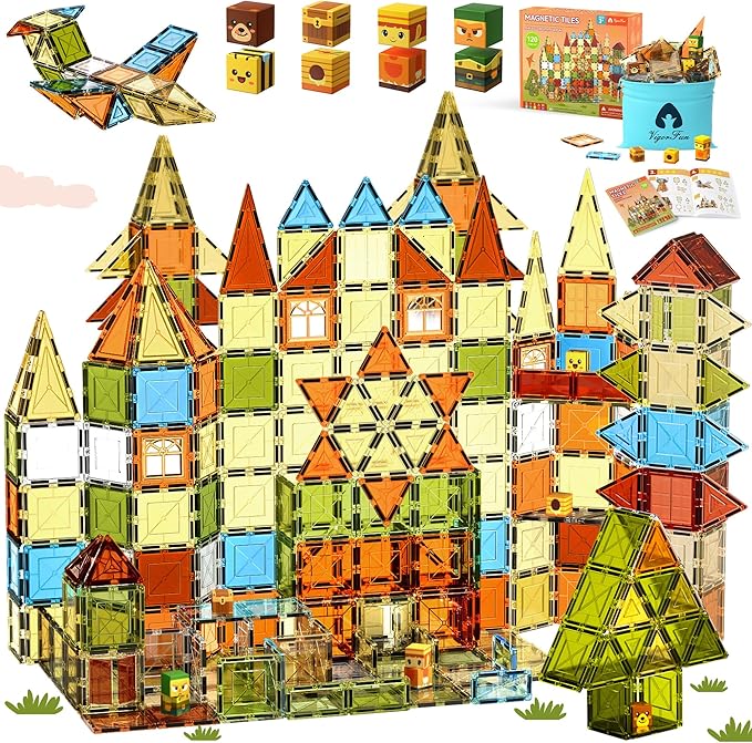 VigorFun Magnetic Tiles Building Toys Set for Kids Ages 3-5 4-8, STEM Construction Kit with 8 Magnetic Blocks, Educational Sensory Magnetic Toys Gifts for Toddler Boys Girls Learning Classroom