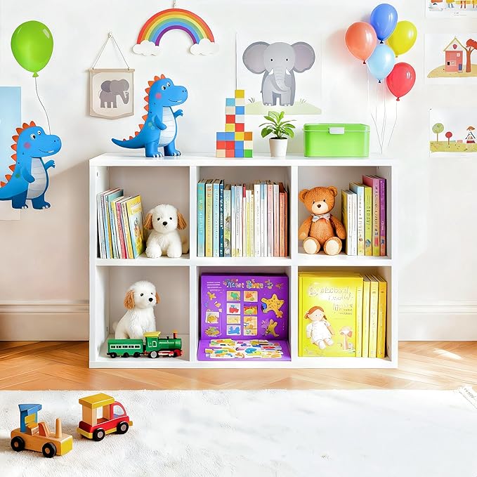 Kid's Bookshelf | 6-Cube Organizer | Kids' Room Book Shelf | Kids Toy Shelf- Anti-Tipping Design. Suitable for Kid's Rooms, bedrooms, Studies.（for Books, Toys, etc. Easy to Assemble）