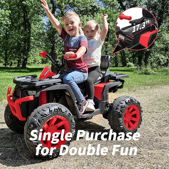 Kids ATV 4 Wheeler, 24V 4WD Electric ATV Ride On Toy for Big Kid with 2-Seater, 4x200W Motor -Red