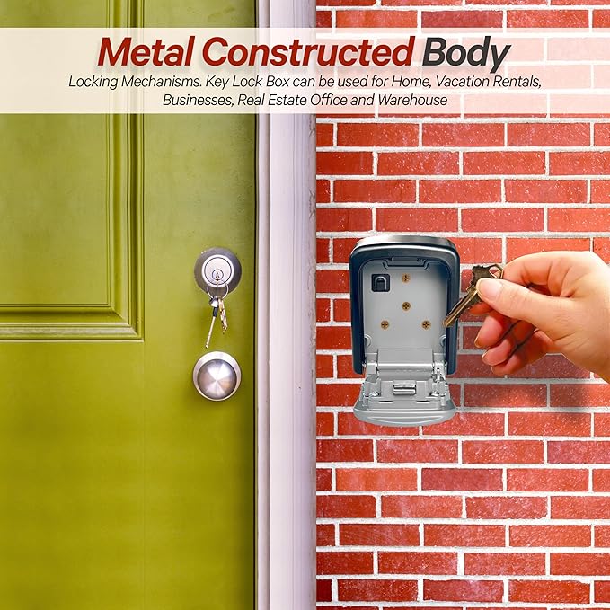 Iron Lock® Wall Mount Key Lock Box with 4-Digit Combination, Resettable Code, A B Switch, and 5-Key Capacity - Indoor/Outdoor Waterproof Lockbox for House Keys and Spare Keys (Small, Grey)