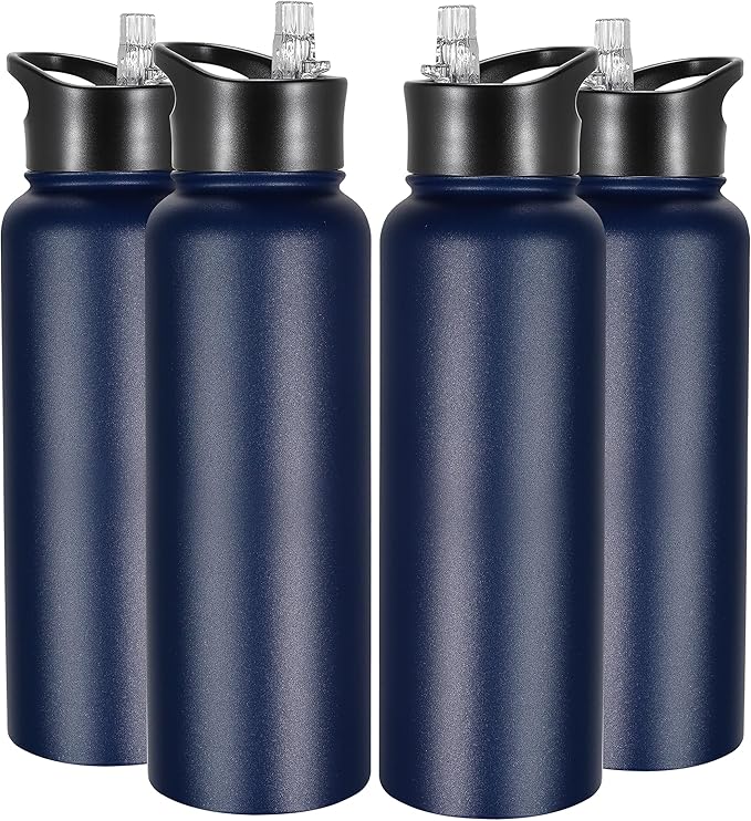 VEGOND 40 oz Insulated Water Bottle Bulk Stainless Steel Metal Water Bottles with Leak Proof Straw Lid & Spout Lid, Wide Mouth Double Walled Vacuum Travel Sports Bottle, 4 Pack