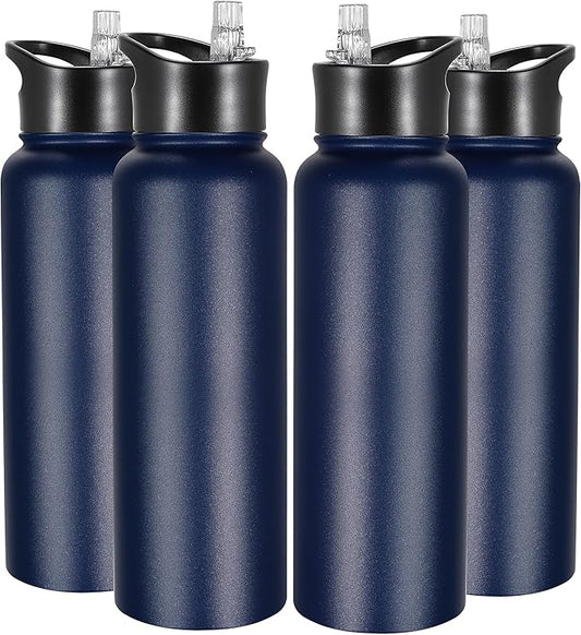 VEGOND 40 oz Insulated Water Bottle Bulk Stainless Steel Metal Water Bottles with Leak Proof Straw Lid & Spout Lid, Wide Mouth Double Walled Vacuum Travel Sports Bottle, 4 Pack