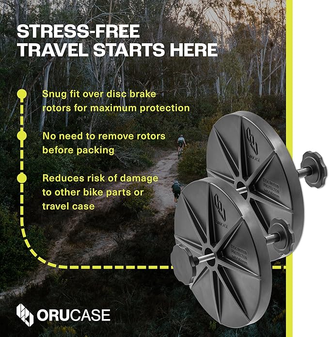 Orucase Disc Rotor Protector - 2-Pc Mountain Bike Disc Brake Rotor Cover Set for Travel - Impact Resistant Bicycle Frame Protection - Black