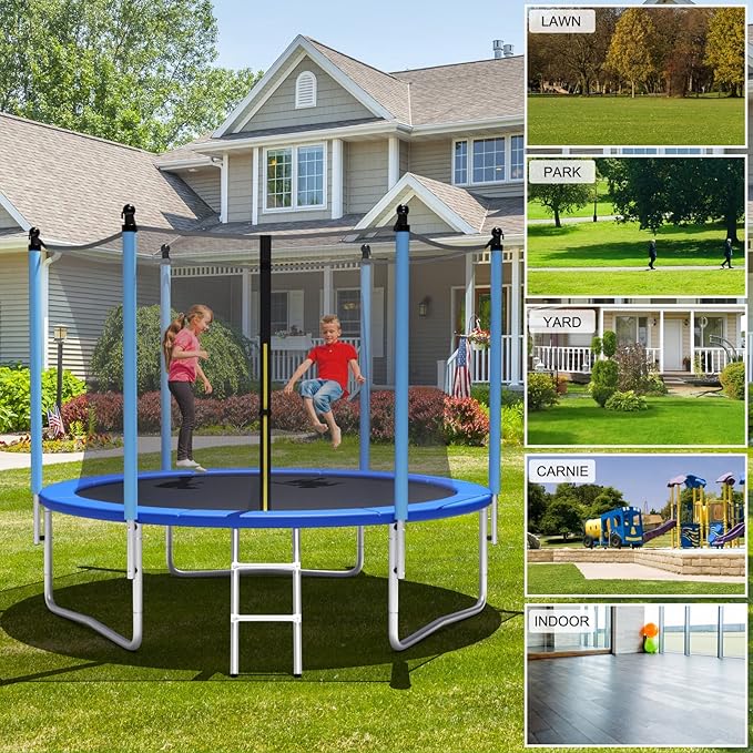 Giantex Trampoline for Kids Adults, ASTM Approved 8 10 12 14 15 16Ft Big Trampoline with Ladder, Thickness Steel Pipes Wear-Resistant All Weather Outdoor Large Recreational Trampoline with Net
