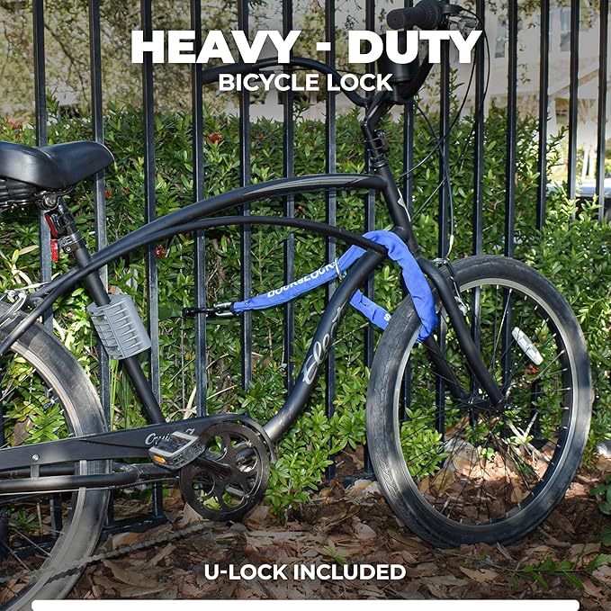 8mm Security Chain Lock Set (3', 6' or 10') Heavy Duty, Cinch Style, Weatherproof, Hardened Carbon Steel, Includes Compact U-Lock 3ft