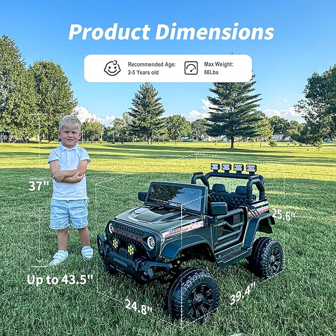 4WD Kids Ride on Car Truck, 12V 7Ah Kids Electric Vehicles Car Ride on Toy for Toddlers 3-5 with Remote Control - Black