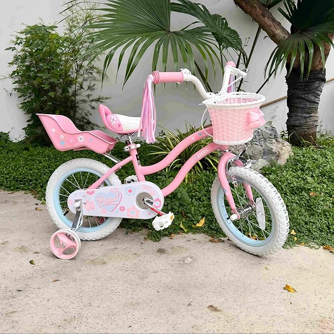 Glerc Petal Girls Bike, 12-18 Inch Kids Bike for Ages 2-9 Years Old Children, Princess Style Kids Bicycle with Training Wheels & Basket & Streamers, Multiple Colors