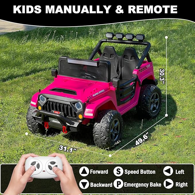 NEWQIDA 24V 2 Seater Ride on Car w/Remote Control 4wd Kids Electric Vehicles Ride on Toys Car, EVA Tires Wheels, 20" Spacious Seat, LED Lights, Music, Spring Suspension, 4x200W Motors, Hot Pink