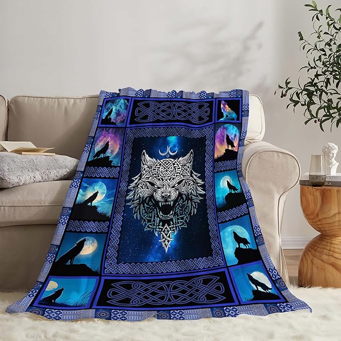 Wolf Throw Blanket Wolf Stuff Gifts for Kids Girls Boys Adults Women Men Soft Cozy Warm Plush Fluffy Fuzzy Fleece Blanket Decor 50''X60''