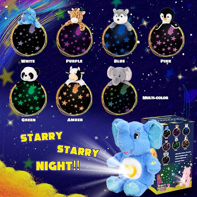 Cuteoy Plush Blue Elephant Star Projector Musical Adjustable Singing Night Light Stuffed Animals Glowing Plushies Toy Gifts for Kids Birthday Easter Christmas,13''