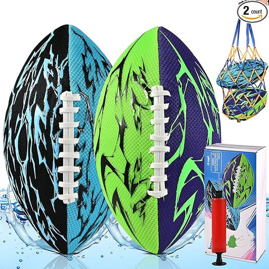 Pool Football & Water Football 2 Pack | 10.6in Oversized Beach Toys with Enhanced 3-Layer Grip | for Swimming Pool, Beach Games & Family Fun | Includes Pump, Net Bag & Gift Box (Kids Ages 8-12)